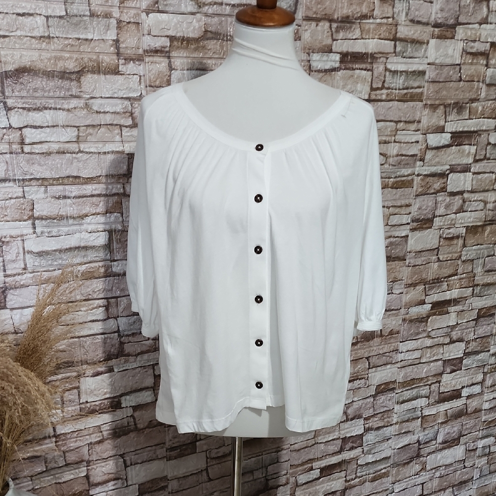Anthropologie Sanctuary White Button-Up Top 100 % Organic Cotton New